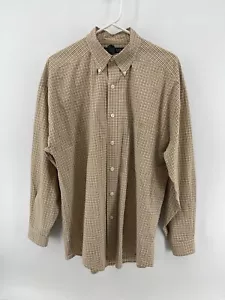 Structure Classic Button Up Shirt Mens Size Medium Beige White Check Long Sleeve - Picture 1 of 7