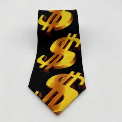 Corbata Romario Manzini Novedad Dinero Cha-Ching Letreros de Dólar Microfibra Negra Foto 1 de 4