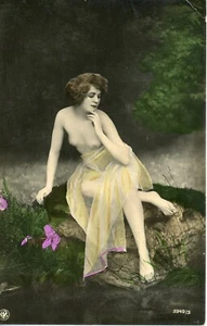 1910's Original Risque German Hand Tinted RPPC Postcard Garden Nymph #3949/3 - Picture 1 of 2