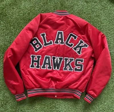Vintage Chalkline Chicago Blackhawks Bomber Jacket Red Mens Sz L Satin Varsity - Image 1 of 4