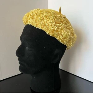 Vintage Yellow Fabric Pillbox Ladies Hat Styled By Coraline - Picture 1 of 13