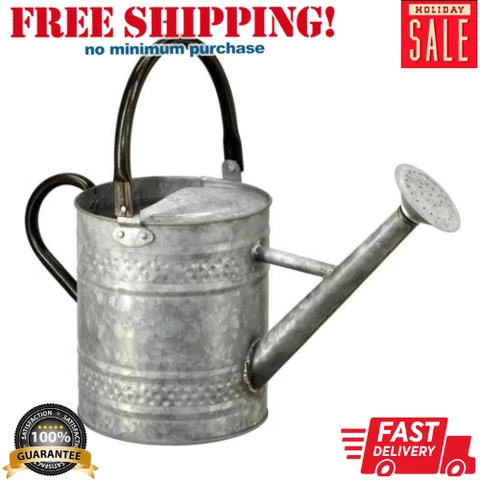 Watering Can Antique Galvanized Steel Garden Tool Foldable Carry Handle 16 in Cover