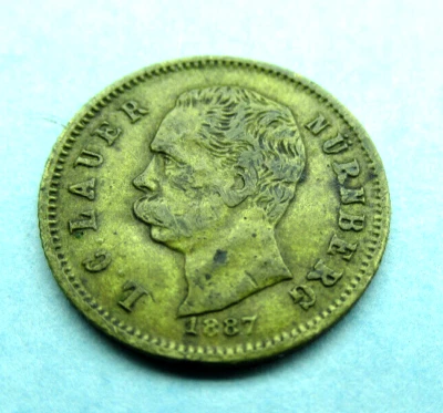 Rare!  NURNBERG ~  Miniature, 1887 Coin-L.C. Lauer, L10, - Image 1 of 2