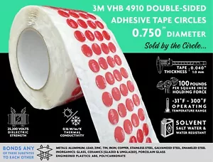 3M VHB 4910 CIRCLES 0.750” DIAMETER, CLEAR/TRANSPARENT, SOLD BY THE CIRCLE - Picture 1 of 1