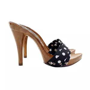 Zoccoli con fascia nera a pois tacco 12 - Made in Italy 35 al 42-KM70 POIS NERO - Imagen 1 de 8