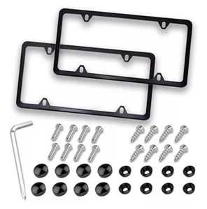 2pcs Slim Black Stainless Steel License Plate Frame 4 Hole For Dodge/GMC/Honda - Foto 1 di 4