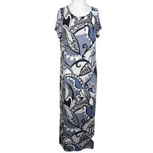 NEW Chico's Travelers Knit Shift Maxi Dress Sz 1 (S 4-6) Blue Wave Print Casual - Picture 1 of 13