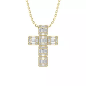 14K Yellow Gold Diamond Cross Pendant with Sterling Silver Chain 1/2ct, 18" - Picture 1 of 5