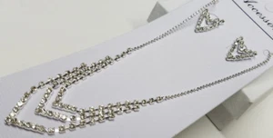 CRYSTAL RHINESTONE NECKLACE & EARRINGS WOMEN'S SET Wedding Bridal Prom Party - Picture 1 of 4