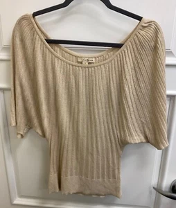 Twenty One Women's Knit Sweater Top Ribbed Beige Gold Metallic Accents Sz S - Picture 1 of 11