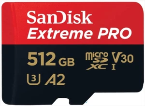 SanDisk 512GB Extreme Pro 200mb/s Micro 4K SDXC UHS-I Card with Adapter - Picture 1 of 3
