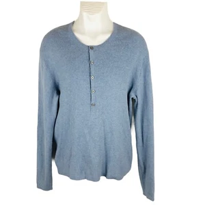 Michael Kors Mens Size Large Pullover Henley Blue Soft Cashmere Cotton Blend - Picture 1 of 7
