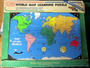 Vintage Connor World Map Learning Puzzle. 28 Piece Wooden Puzzle. Home Schoolers - Imagen 1 de 2