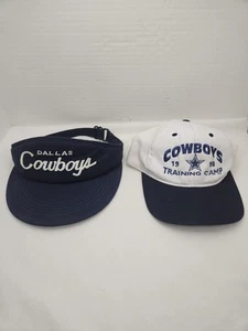 Lote 2 Años 90 De Colección Fútbol Dallas Cowboys Azul Visera Ajustable y Sombrero de Campo de Entrenamiento - Imagen 1 de 16