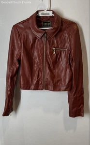 Guess Womens Red Long Sleeve Full-Zip Cropped Motorcycle Jacket Size M - Picture 1 of 9