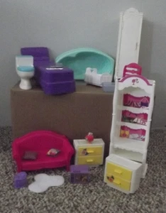 Barbie Furniture LOT Bedroom Bathroom Livingroom & Accessories LOT 2 - Picture 1 of 15