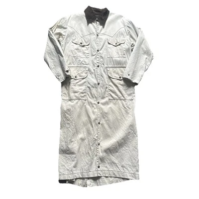 Vintage Duster Canvas Trench Coat Large Mens Western Corduroy Trim Cowboy Barn - Image 1 of 4