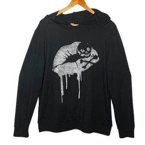 Ranlege Kissy Lips Large Black Long Sleeve Hood Lips Skull Pullover Fatal Kiss - Picture 1 of 15