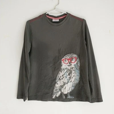 Hanna Andersson T Shirt Girl 10 140 Green Owl Embroidered Long Sleeve Bird Casua - Image 1 of 4