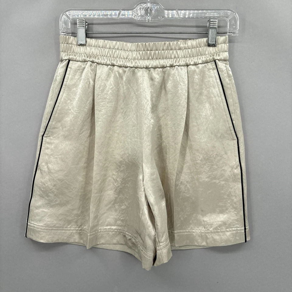 Pantalones Cortos Helmut Lang Mujer Pequeños Beige Satinado Cintura Elástica Informales Salón Sedoso Foto 1 de 4