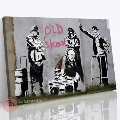 BANKSY GRAFFITI VIEJA ESCUELA ARTE CALLEJERO LIENZO IMAGEN IMPRESIÓN ENMARCADA PROFUNDA Foto 1 de 4