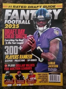 FANTASY FOOTBALL 2025 Magazine NFL Draft Day Cheat Sheets LAMAR JACKSON Cover - Picture 1 of 1