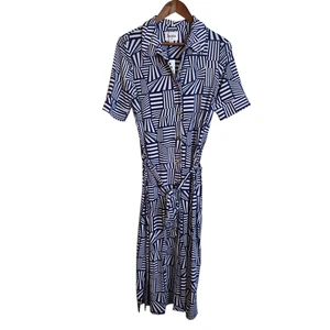 Robe Leota femme grande chemise ceinturée rayure tribord bleu blanc midi USA - Photo 1/11
