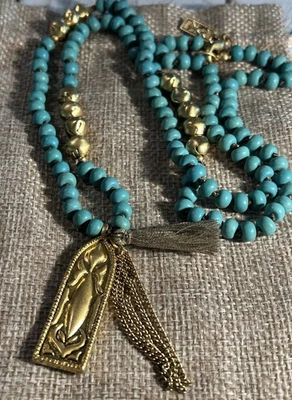 SILPADA KR Brass Reconstituted Turquoise DOMINICA DETAIL Tassel Necklace KRN0046 - Image 1 of 4