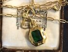 Vintage Style Jewellery Green Gemstone And White C Necklace 18K Gold Plated