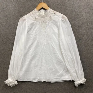 Witchery Blouse Womens 6 White Long Sleeve Embroidered High Neck Cotton 46820 - Picture 1 of 12