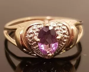 Diamond Ring Solid 375 9ct Yellow Gold Oval Cut Amethyst Sz M1/2 Hallmark 252 - Picture 1 of 3