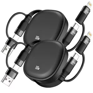 100W Retractable Charging Cable, 5 in 1 Multi Charger Cable Fast Charging 2 Pack - Photo 1/9