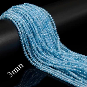 Natural Blue Topaz Faceted Round Beads Size 2mm 3mm 15.5'' Strand - Picture 1 of 5