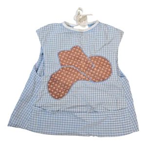 Vintage Baby Bib Blue Gingham Cowboy Hat Applique Pocket Boy Handmade Country - Picture 1 of 9