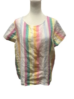 C&C California Size Medium 100% Linen Women’s Short Sleeve Striped Blouse - Image 1 of 3