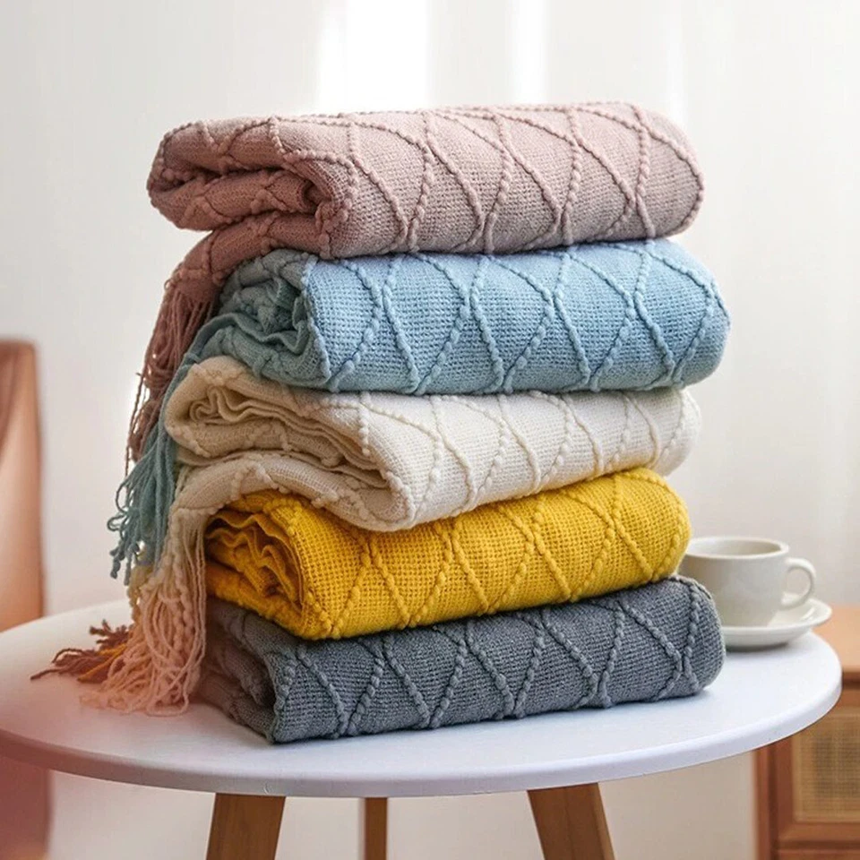 Knitted Throw Blanket Rug Sofa Bed Couch Winter Fringe Soft Acrylic Blankets - image 1 of 1