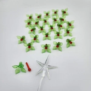 *NEW* 25 Green Holly lights, bulbs w/Red center pins for Ceramic Christmas tree - Picture 1 of 4