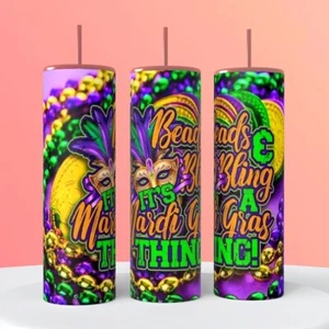 Mardi Gras Thing Beads & Bling a 20 ounce Tumbler insulated coffee cup - Picture 1 of 1