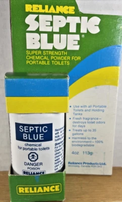 Desodorante de inodoro portátil Reliance Septic Blue 4 oz vintage nuevo stock antiguo Foto 1 de 4