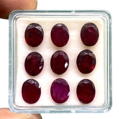 Lote de 9 piedras preciosas sueltas rojas ricas corte ovalado rubí natural de Mozambique 9x7 mm Foto 1 de 4