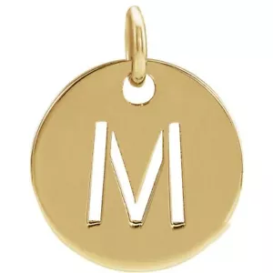 Solid Genuine 14K Yellow Gold Initial M Disc 0.39" Pendant for Men or Women - Picture 1 of 6