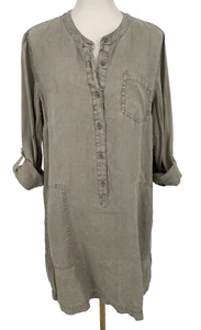 MICHAEL STARS women's size L Eleanor 100% Linen Utility Shirt Dress Olive tunic - Picture 1 of 14
