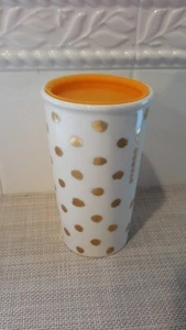 2014 Starbucks Gold Polka Dot Collection Travel Mug Ceramic Tumbler 10 oz - Picture 1 of 9