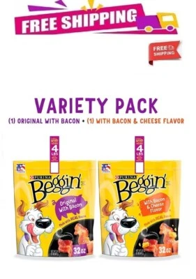 Purina Beggin' Strips Dog Treats, Bacon & Bacon and Cheese Flavors, 32 oz., 2 pk - Image 1 of 4