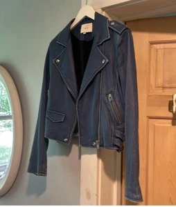 IRO ASHVILLE DIRTY BLUE LAMB LEATHER MOTO BIKER JACKET 40 - Picture 1 of 10