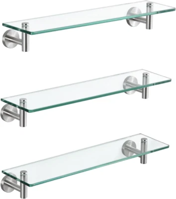 Estante de vidrio para baño rectangular de 20 pulgadas estantes flotantes paquete de 3 con Rustpr Foto 1 de 4