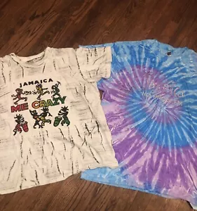 vintage tye dye Jamaica tees Bundle XL purple &blue/L white blk green yellow red - Picture 1 of 9