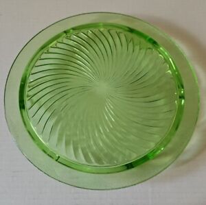 Vintage Uranium Depression Glass Cake Stand Plate Anchor Hocking Spiral Design