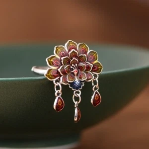 L05 Elegant Ring Colourful Peacock With Red Brown Plumage Sterling Silver 925 - Imagen 1 de 2
