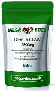 DEVILS CLAW TABLETS 2500mg x 365 - BACK, MUSCLE, JOINT ACHES & PAINS - MEGAVITES - Picture 1 of 2